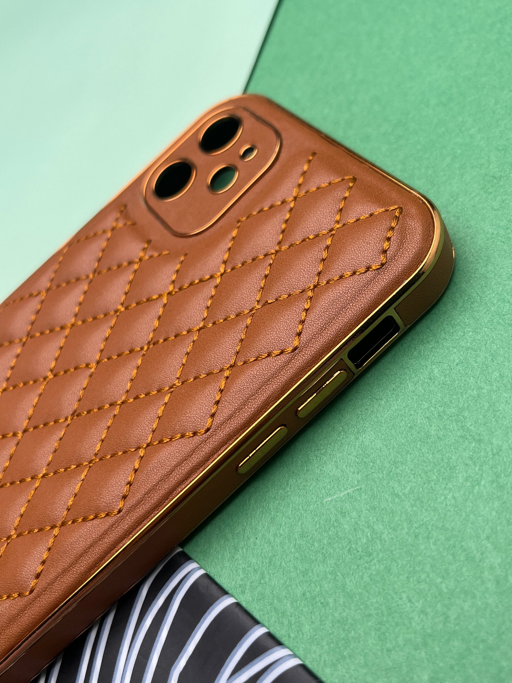 Designer Leather Quilted With soft silicone Case