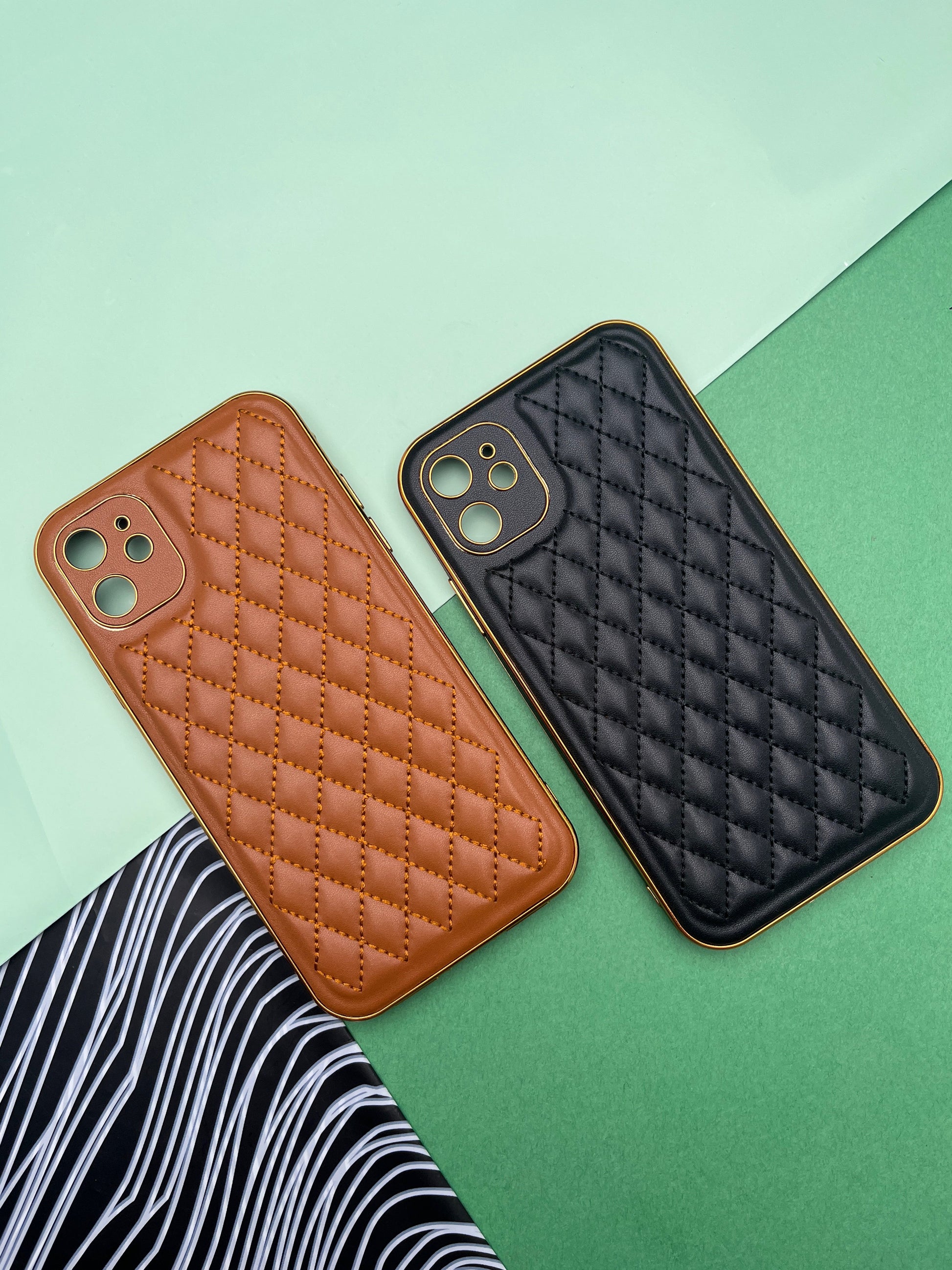 Designer Leather Quilted With soft silicone Case