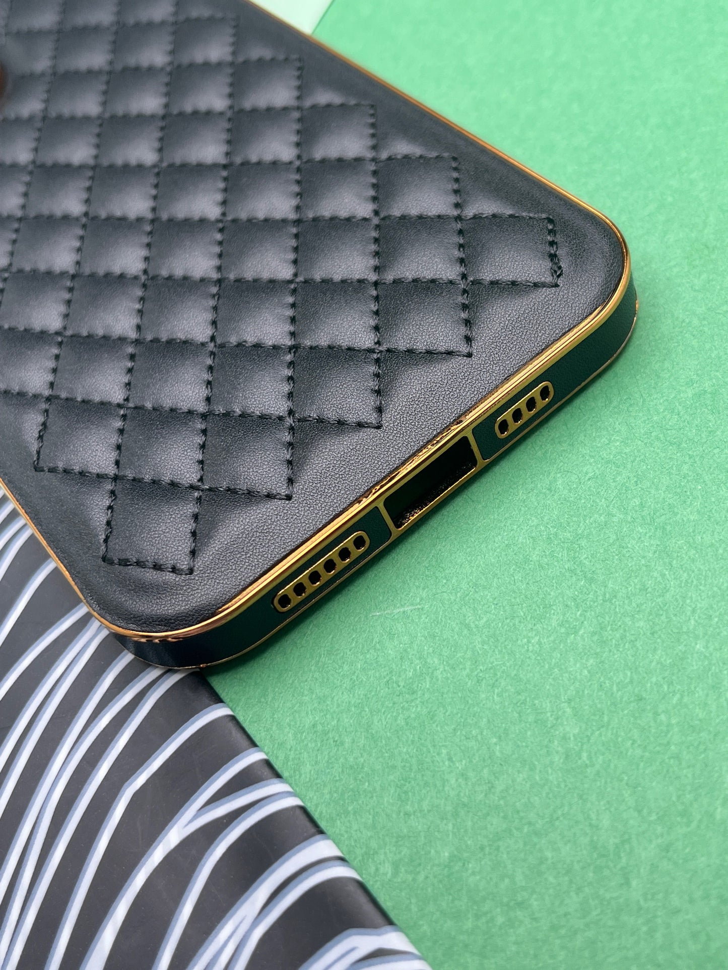 Designer Leather Quilted With soft silicone Case for iPhone 13 ProMax | dlq