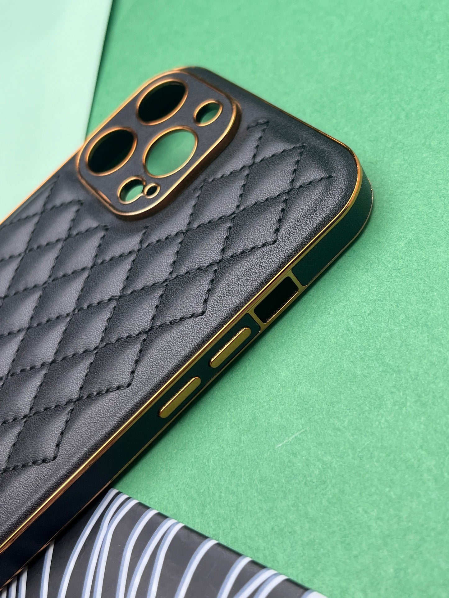 Designer Leather Quilted With soft silicone Case for iPhone 13 ProMax | dlq