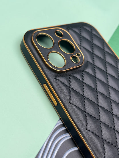 Designer Leather Quilted With soft silicone Case for iPhone 13 ProMax | dlq
