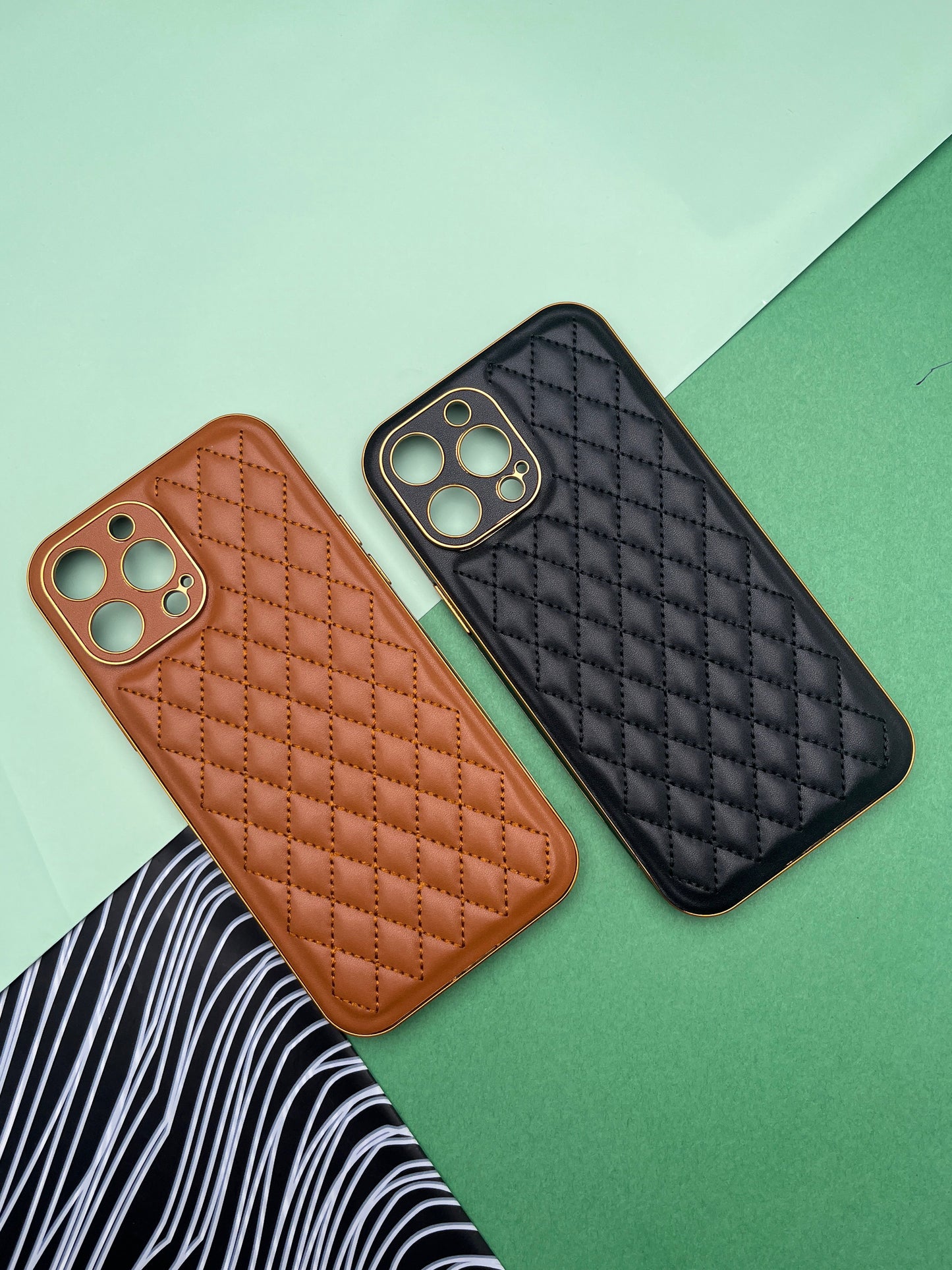 Designer Leather Quilted With soft silicone Case for iPhone 13 ProMax | dlq