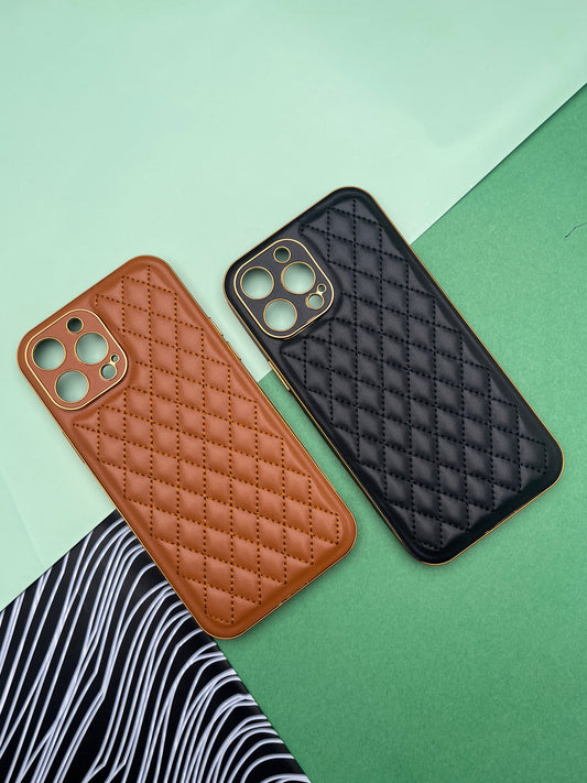 Designer Leather Quilted With soft silicone Case for iPhone 13 ProMax | dlq