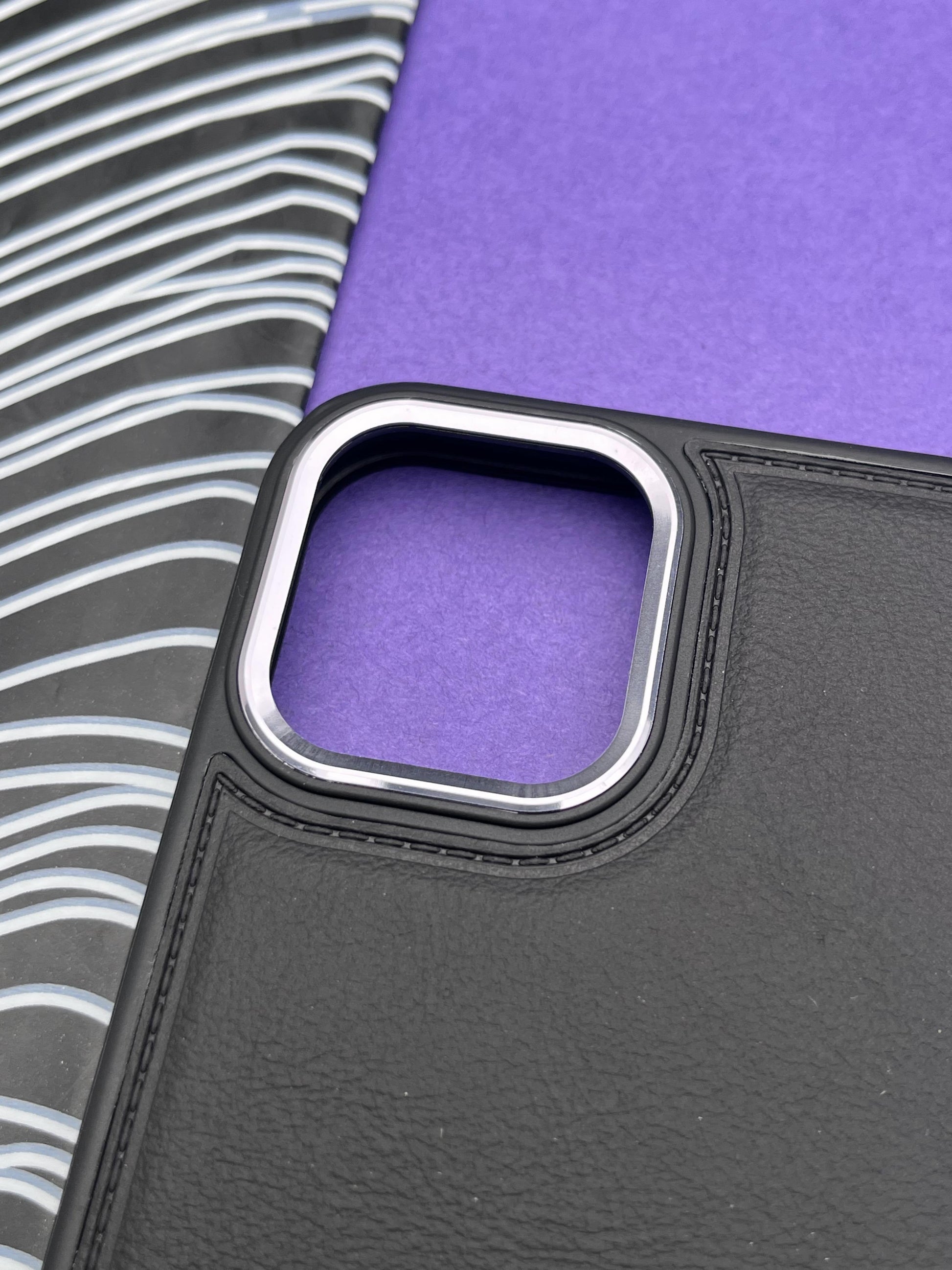 Luxury Leather Case With Metal Camera Bumper Ring