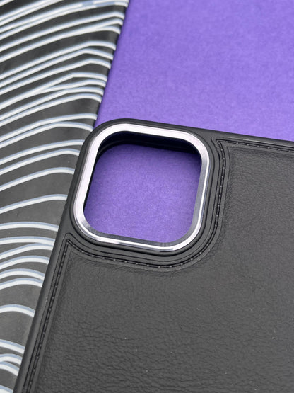 Luxury Leather Case With Metal Camera Bumper Ring