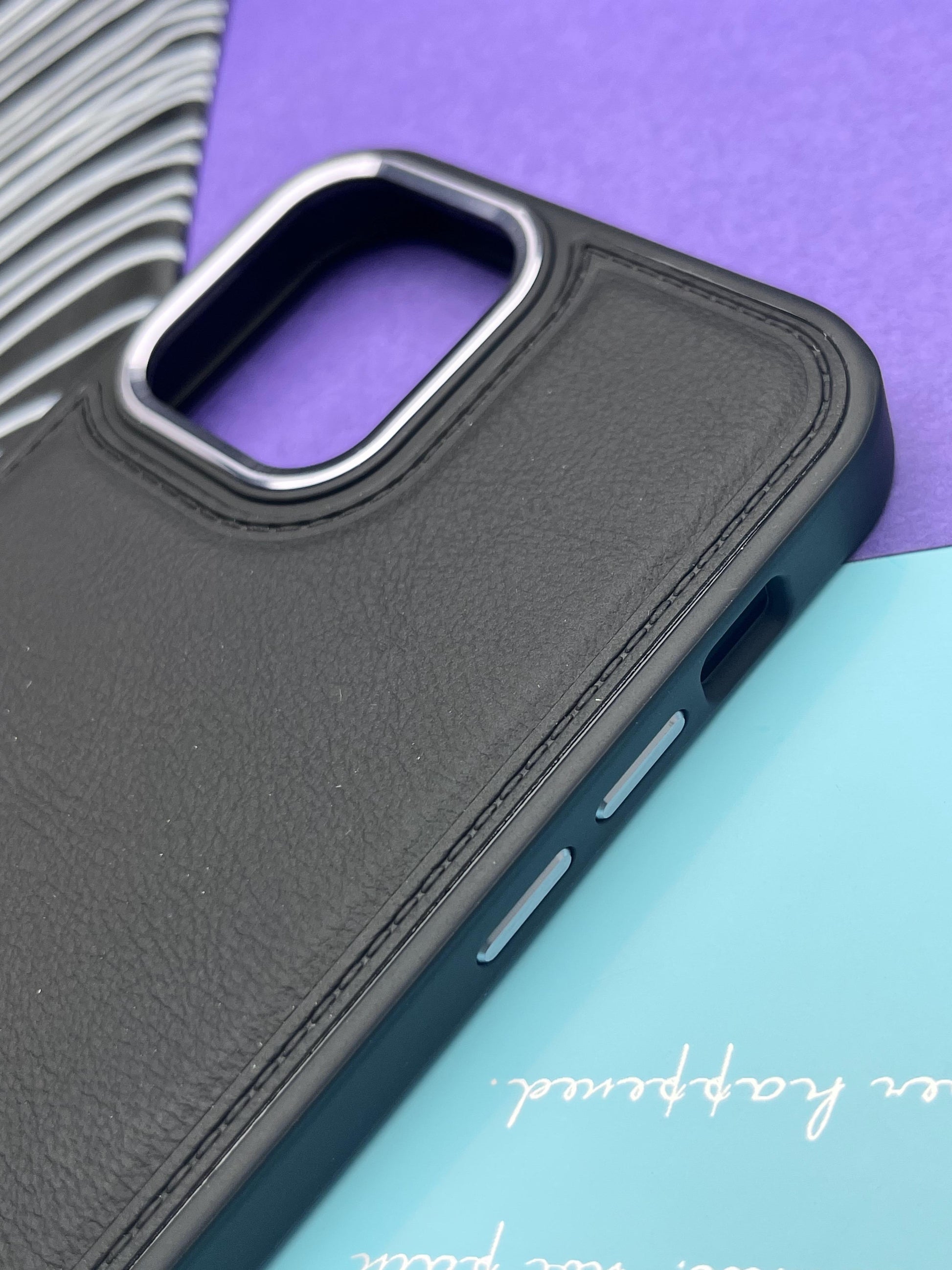 Luxury Leather Case With Metal Camera Bumper Ring