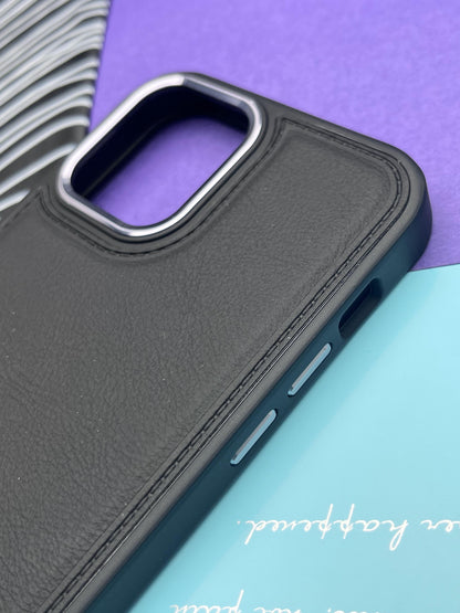 Luxury Leather Case With Metal Camera Bumper Ring