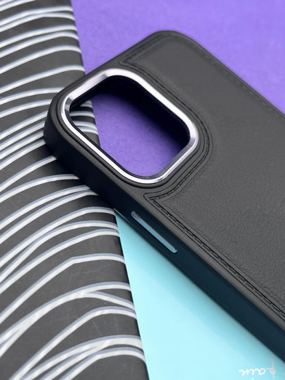 Luxury Leather Case With Metal Camera Bumper Ring