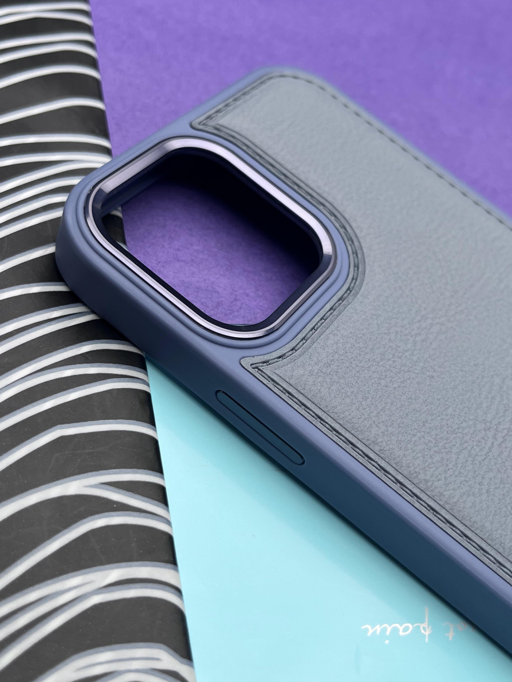 Luxury Leather Case With Metal Camera Bumper Ring