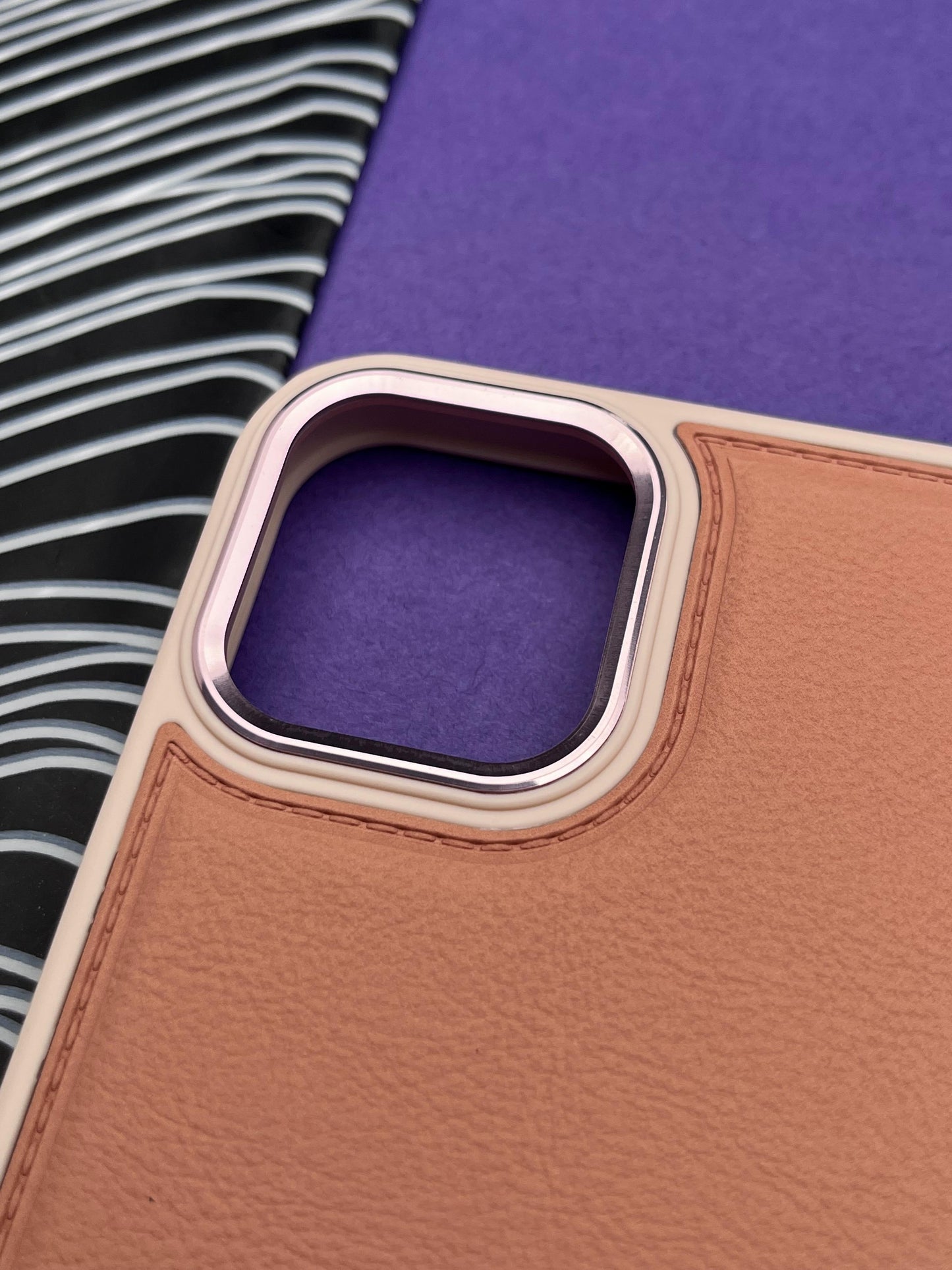 Luxury Leather Case With Metal Camera Bumper Ring