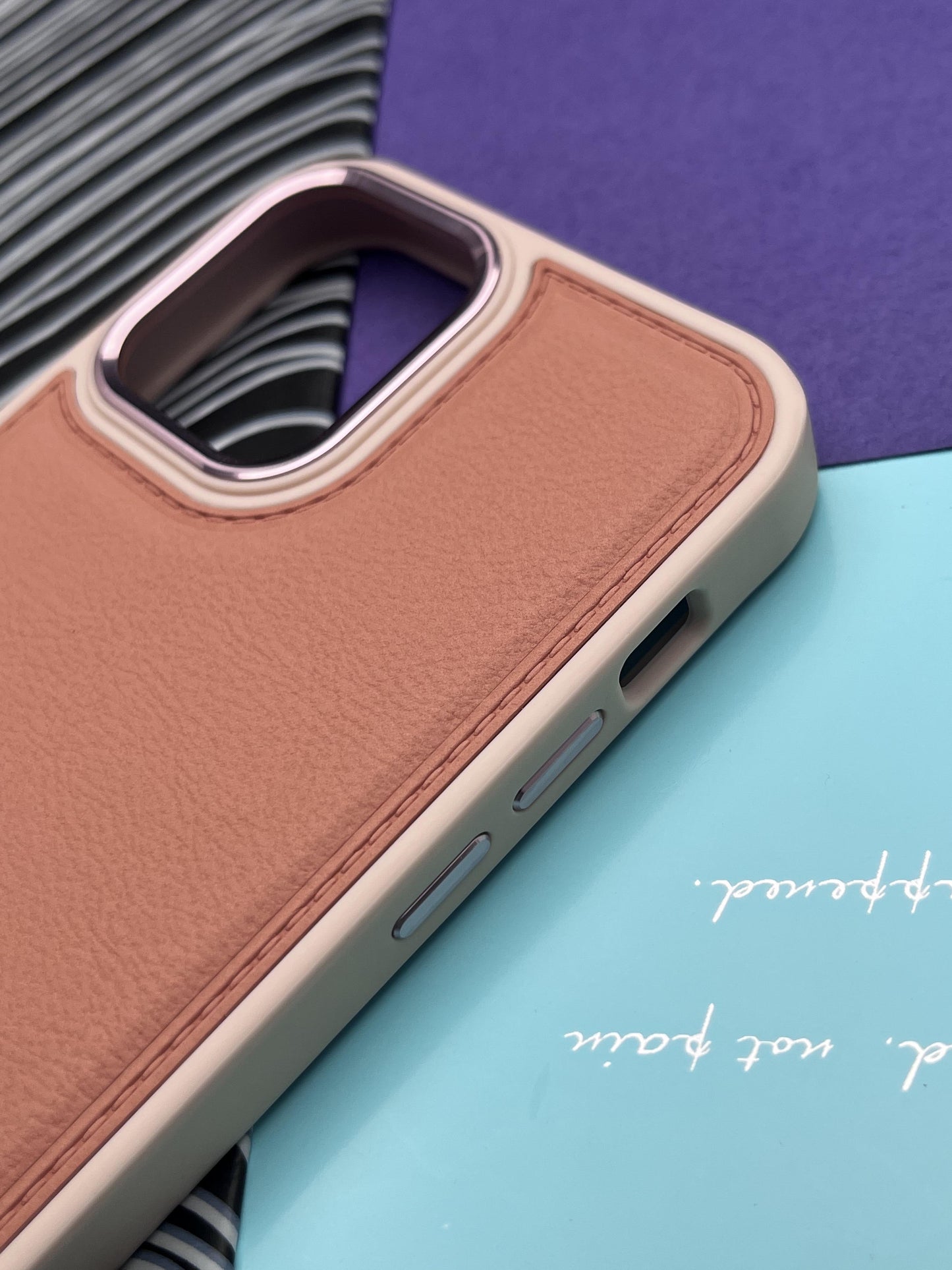 Luxury Leather Case With Metal Camera Bumper Ring