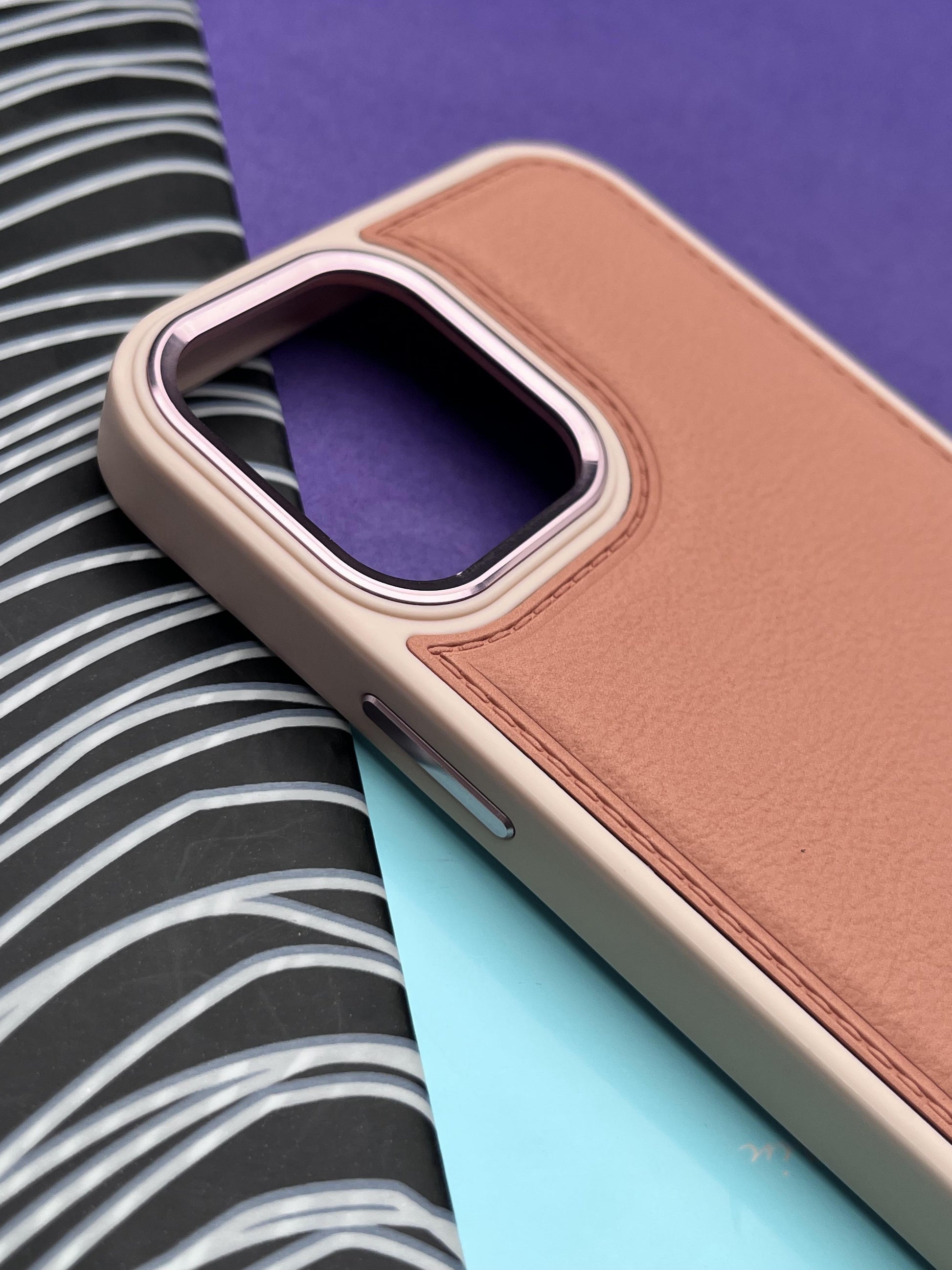 Luxury Leather Case With Metal Camera Bumper Ring