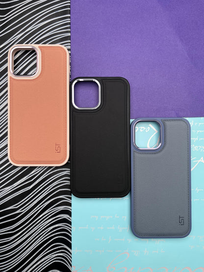 Luxury Leather Case With Metal Camera Bumper Ring