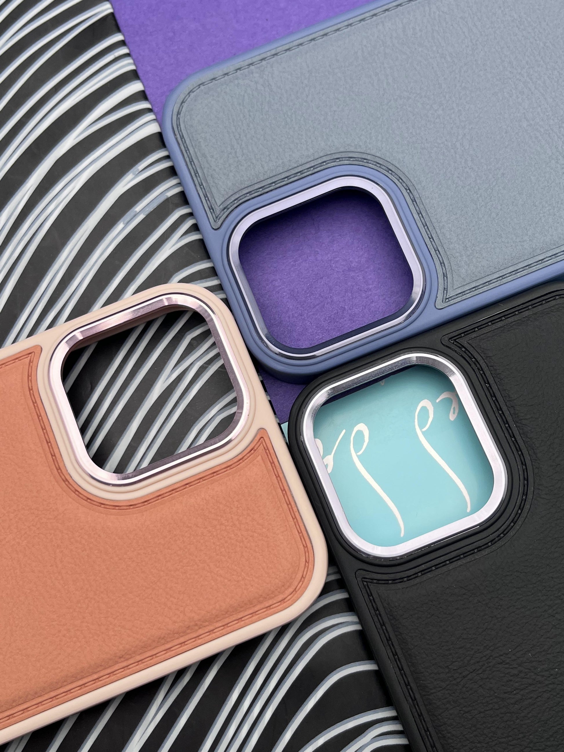 Luxury Leather Case With Metal Camera Bumper Ring