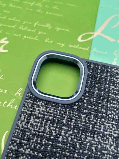 GKS Fabric Hybrid Protective With Metel Camera Ring Back Case For iPhone