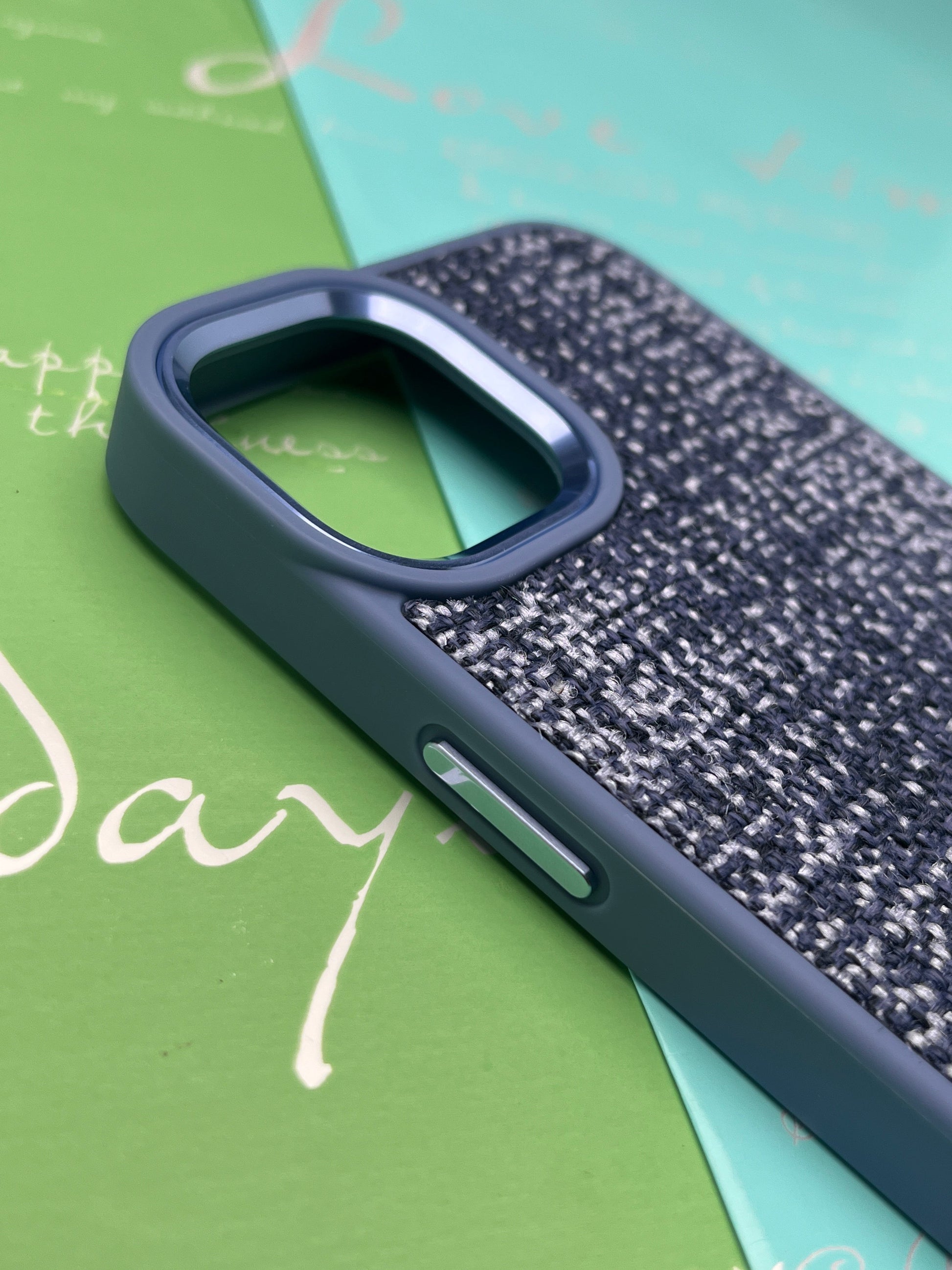 GKS Fabric Hybrid Protective With Metel Camera Ring Back Case For iPhone