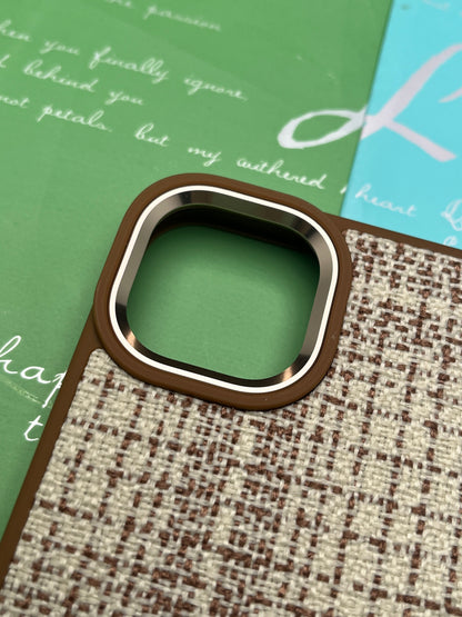 GKS Fabric Hybrid Protective With Metel Camera Ring Back Case For iPhone