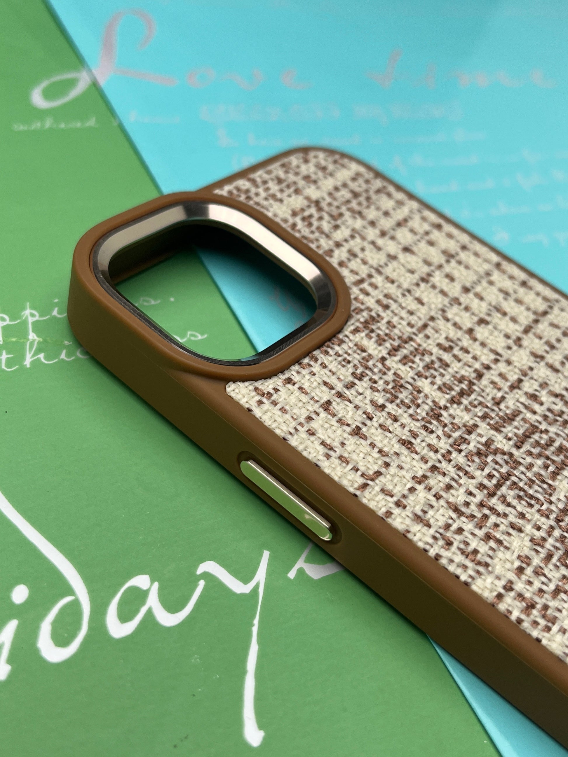 GKS Fabric Hybrid Protective With Metel Camera Ring Back Case For iPhone