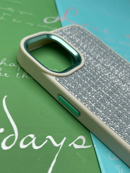 GKS Fabric Hybrid Protective With Metel Camera Ring Back Case For iPhone