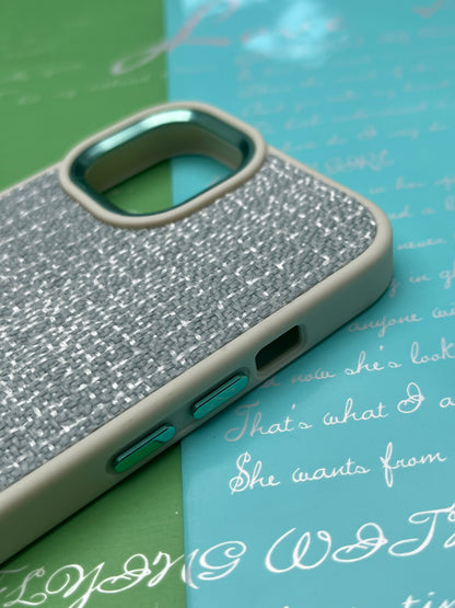 GKS Fabric Hybrid Protective With Metel Camera Ring Back Case For iPhone