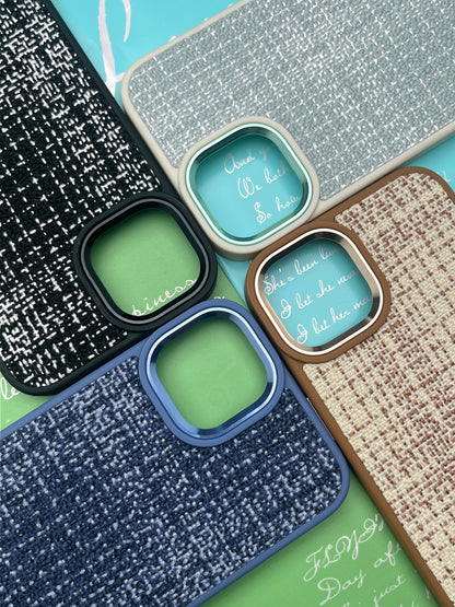 GKS Fabric Hybrid Protective With Metel Camera Ring Back Case For iPhone