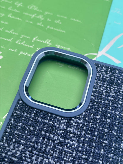 GKS Fabric Hybrid Protective With Metel Camera Ring Back Case For iPhone