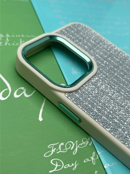 GKS Fabric Hybrid Protective With Metel Camera Ring Back Case For iPhone