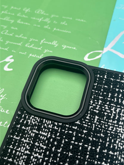 GKS Fabric Hybrid Protective With Metel Camera Ring Back Case For iPhone