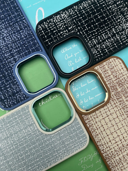 GKS Fabric Hybrid Protective With Metel Camera Ring Back Case For iPhone