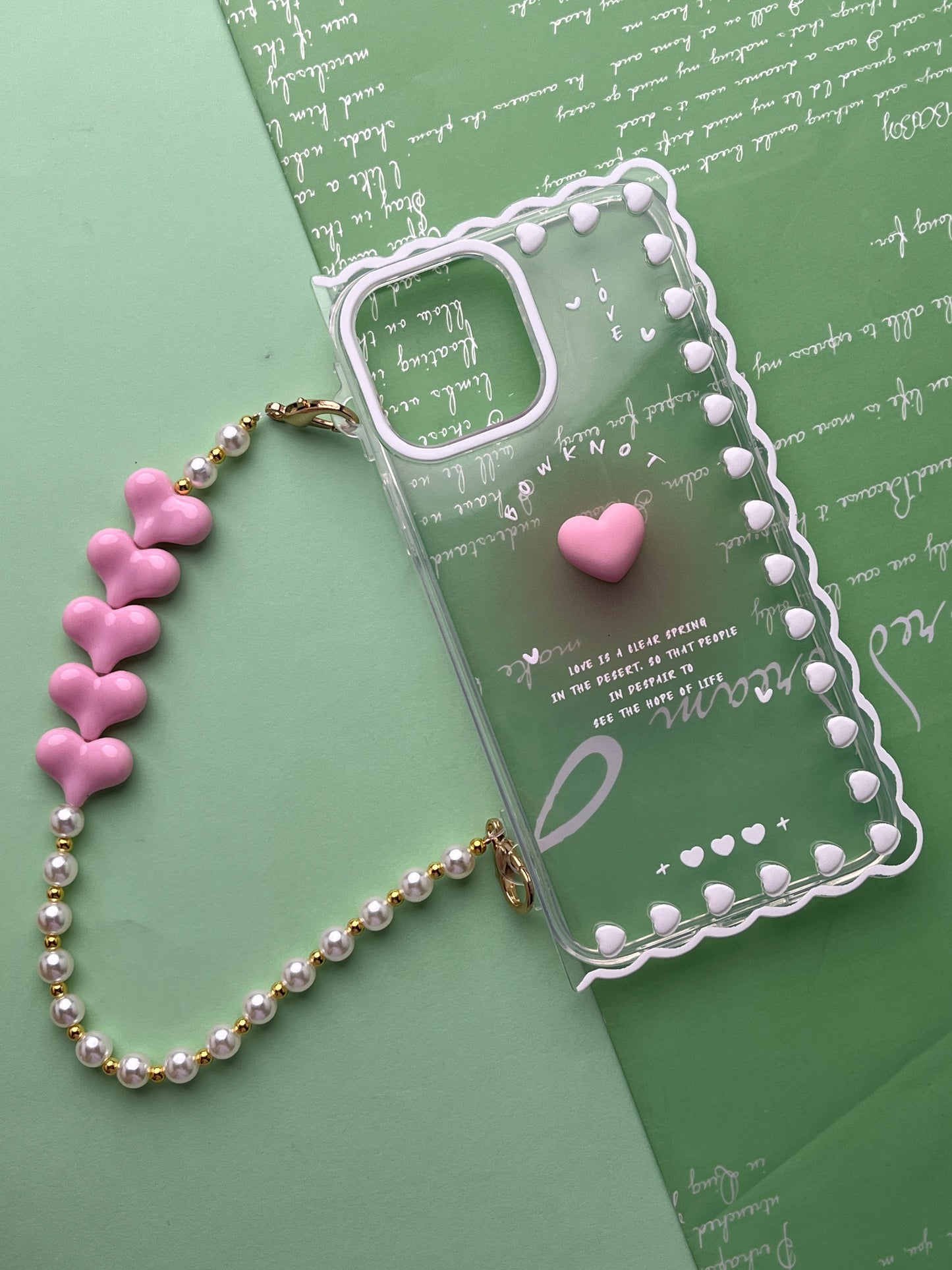 Square Pink Heart Bracelet Transparent With Camera Bumper Case For iPhone