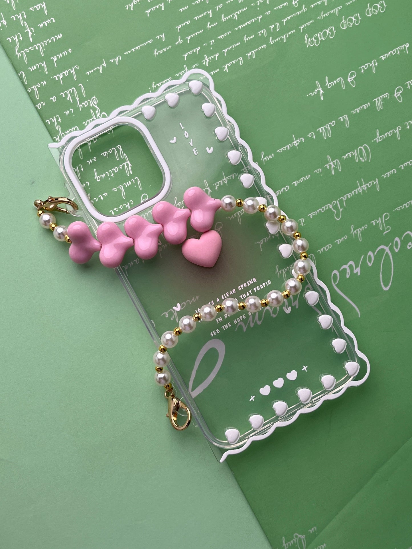 Square Pink Heart Bracelet Transparent With Camera Bumper Case For iPhone