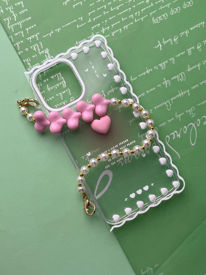 Square Pink Heart Bracelet Transparent With Camera Bumper Case For iPhone