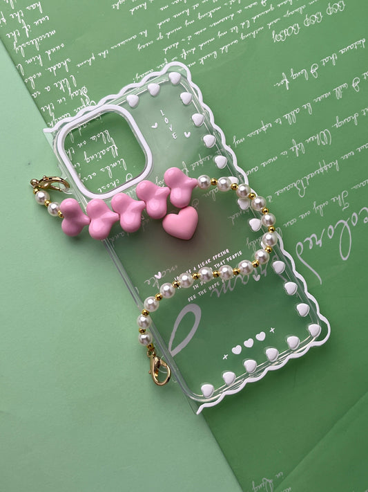 Square Pink Heart Bracelet Transparent With Camera Bumper Case For iPhone