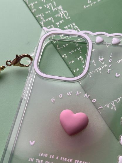 Square Pink Heart Bracelet Transparent With Camera Bumper Case For iPhone