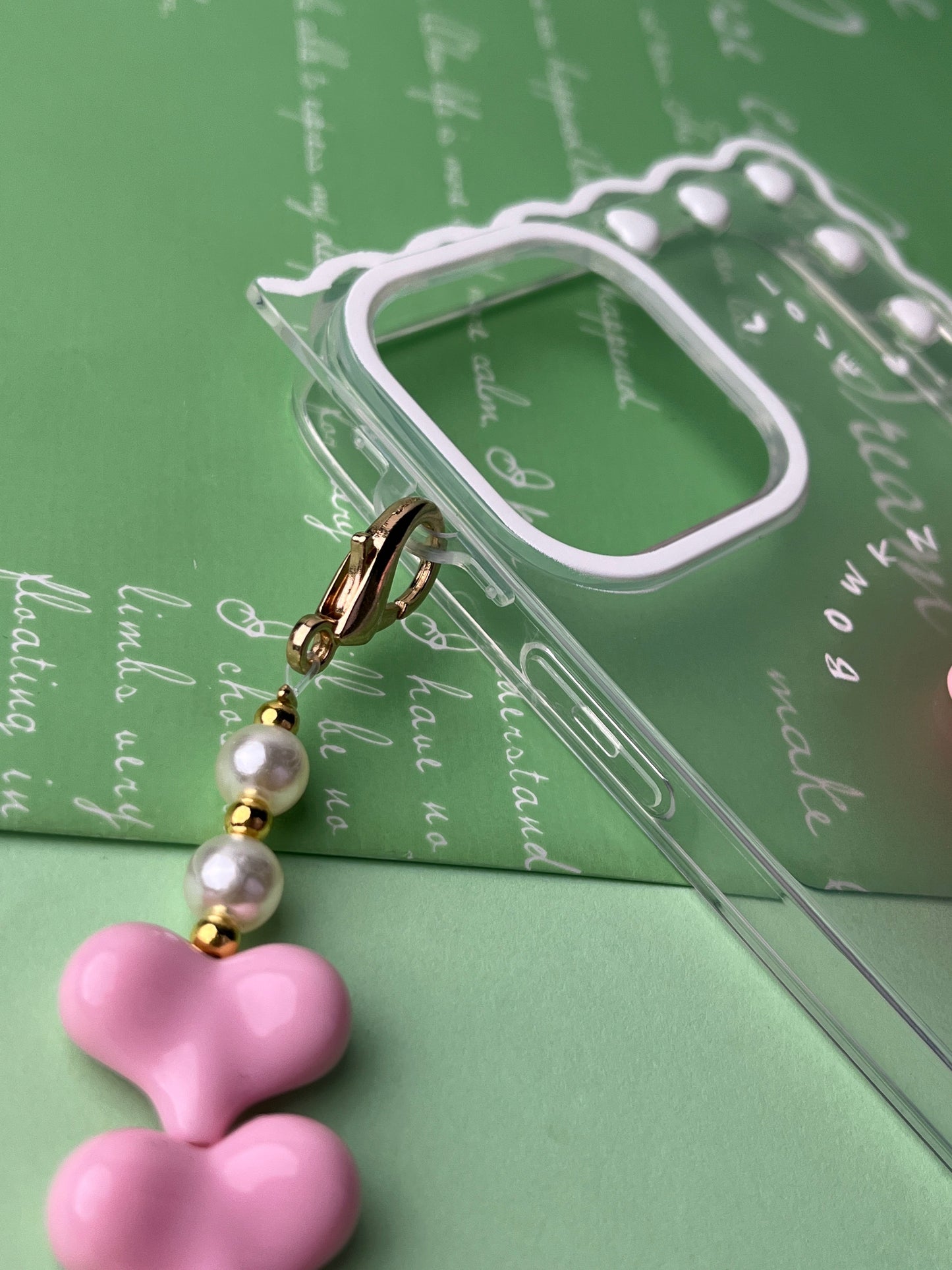 Square Pink Heart Bracelet Transparent With Camera Bumper Case For iPhone