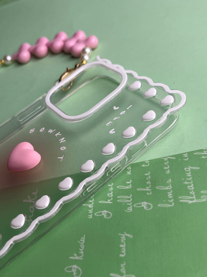 Square Pink Heart Bracelet Transparent With Camera Bumper Case For iPhone