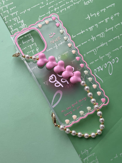 Square Pink Rose Bracelet Transparent With Camera Bumper Case For iPhone