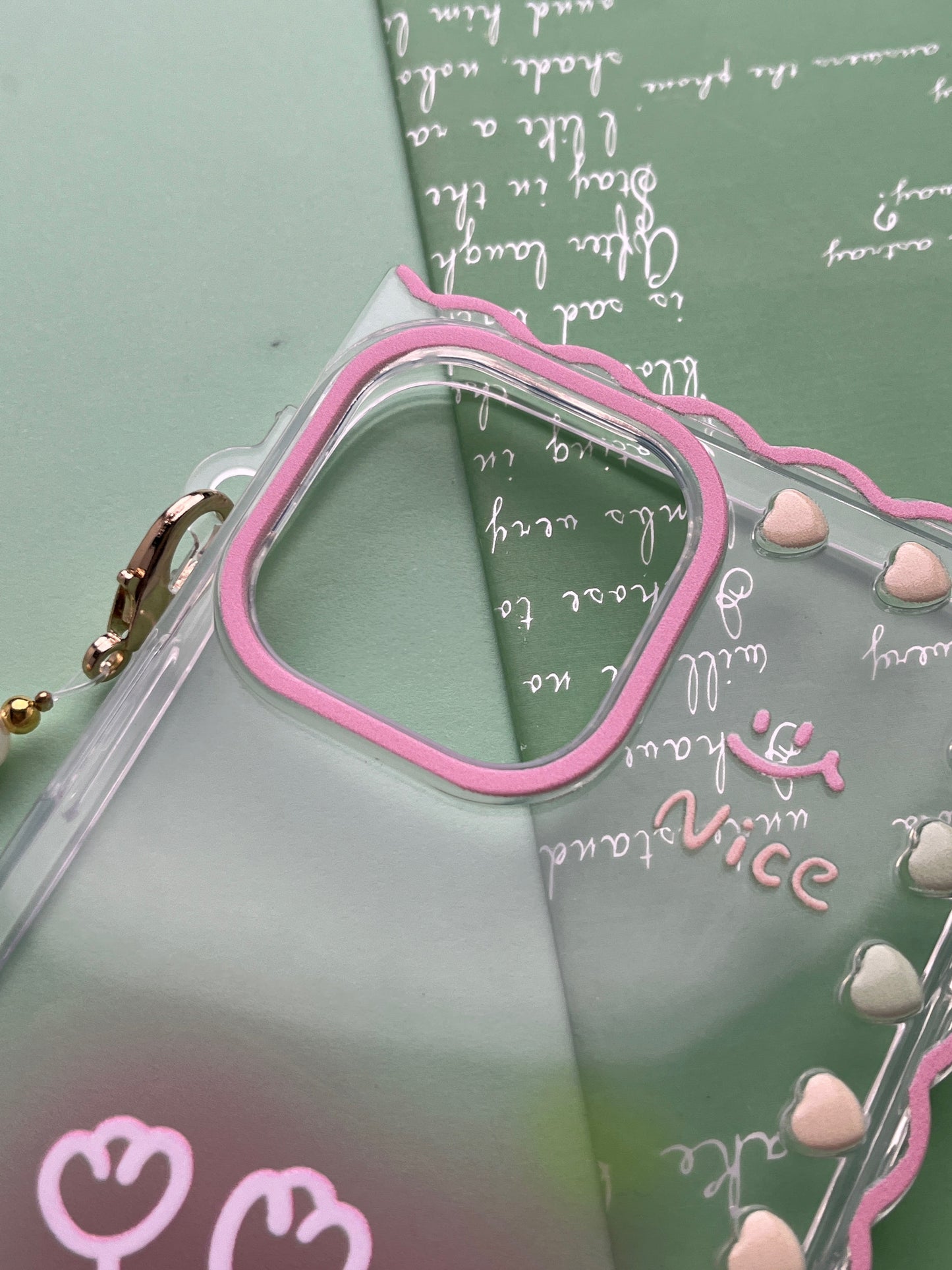 Square Pink Rose Bracelet Transparent With Camera Bumper Case For iPhone