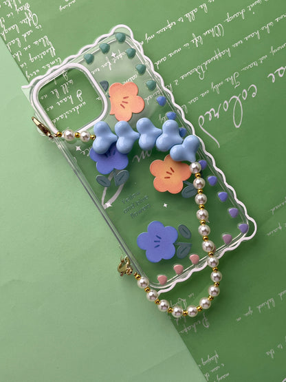 Square Blue Flower Bracelet Transparent With Camera Bumper Case For iPhone