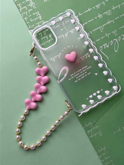 Square Pink Heart Bracelet Transparent With Camera Bumper Case For iPhone