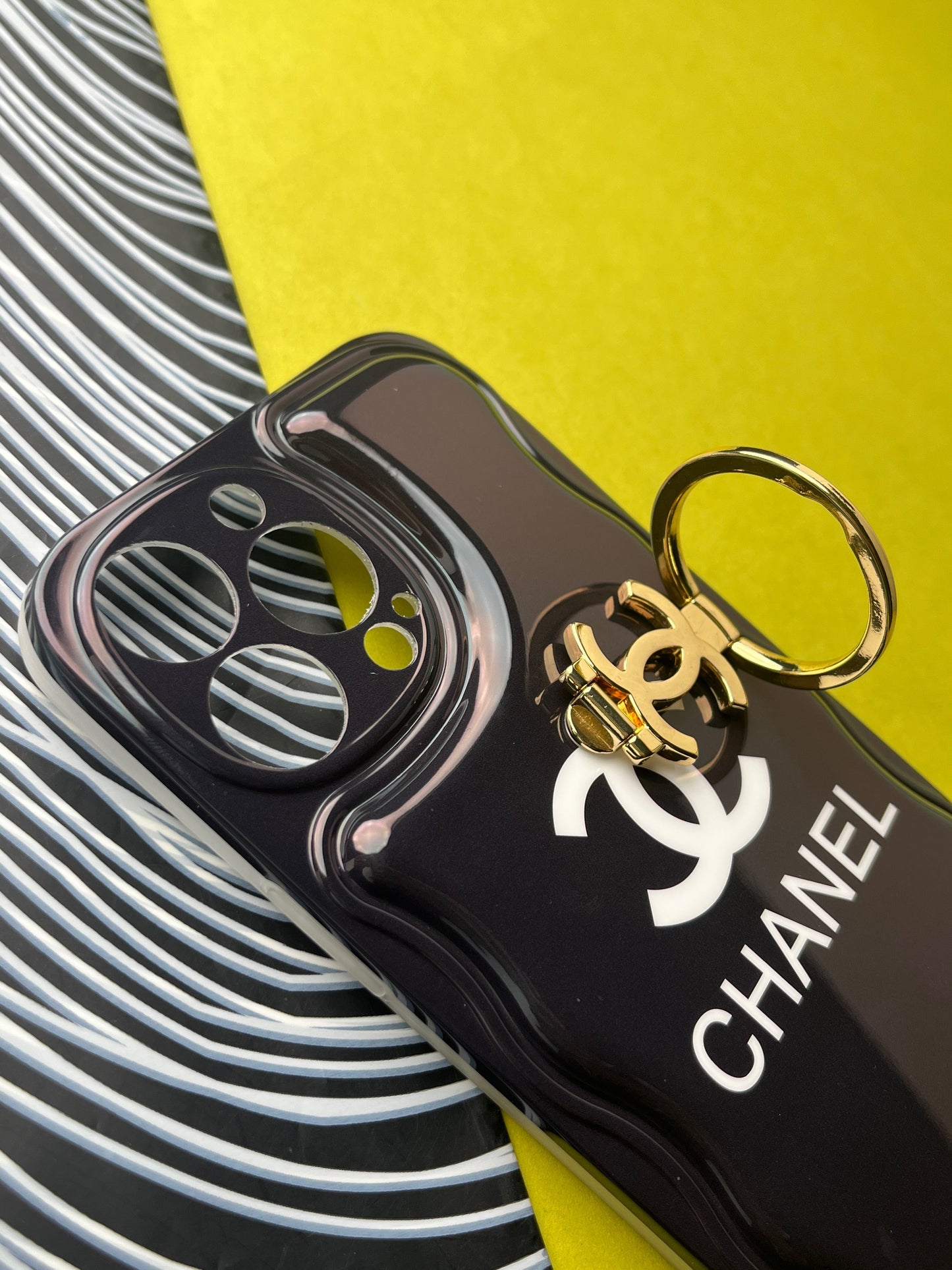 CHANEL Black Luxury Brand Camera Protection With Hook Case For iPhone