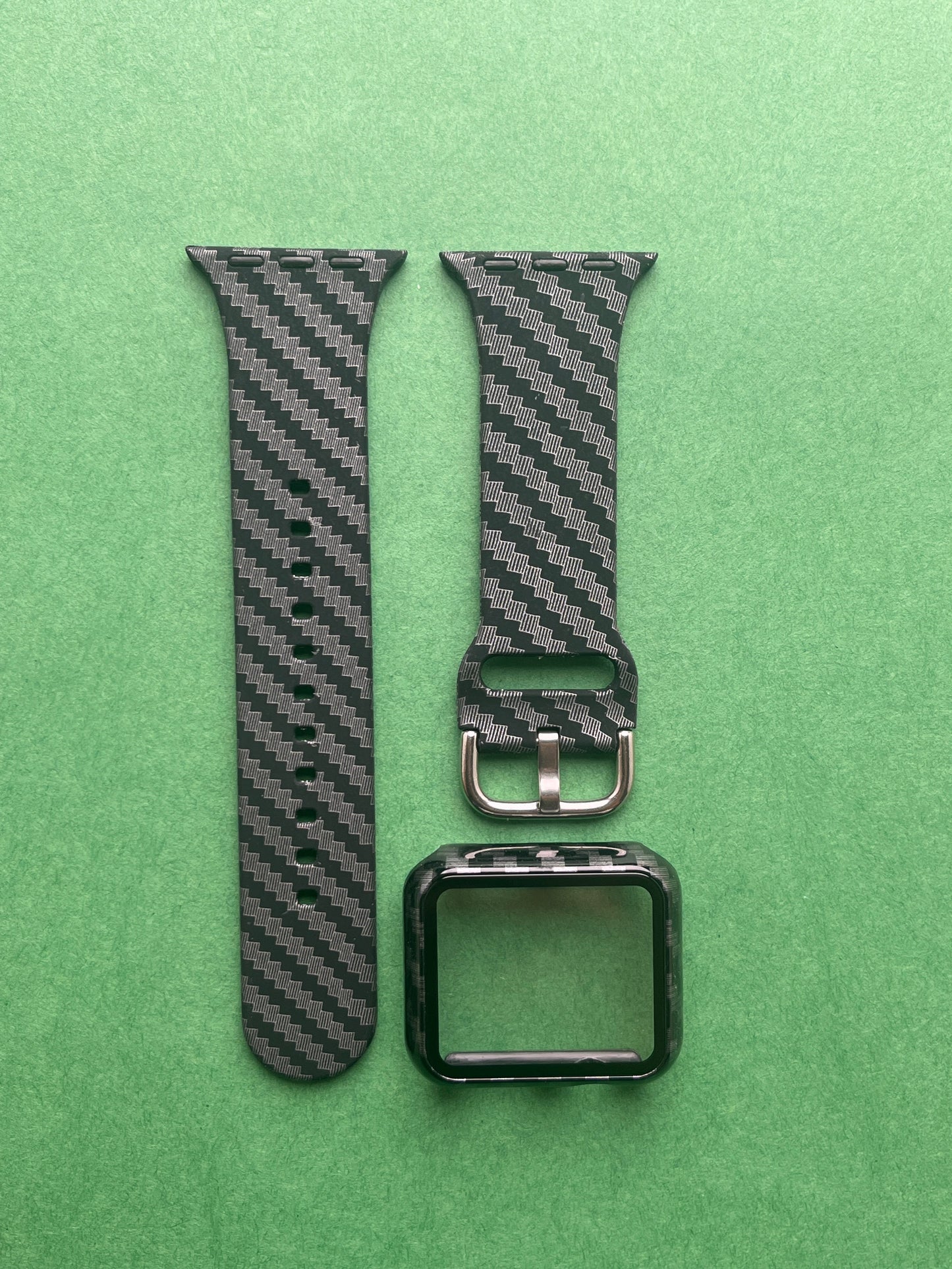 Carbon Fiber Silicon Case & Band For iWatch 38 mm, 41 mm, 44 mm, 45 mm