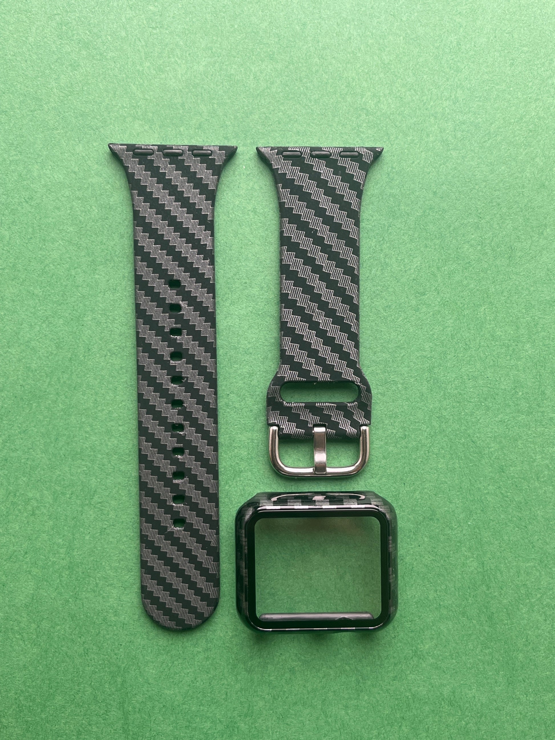 Carbon Fiber Silicon Case & Band For iWatch 38 mm, 41 mm, 44 mm, 45 mm