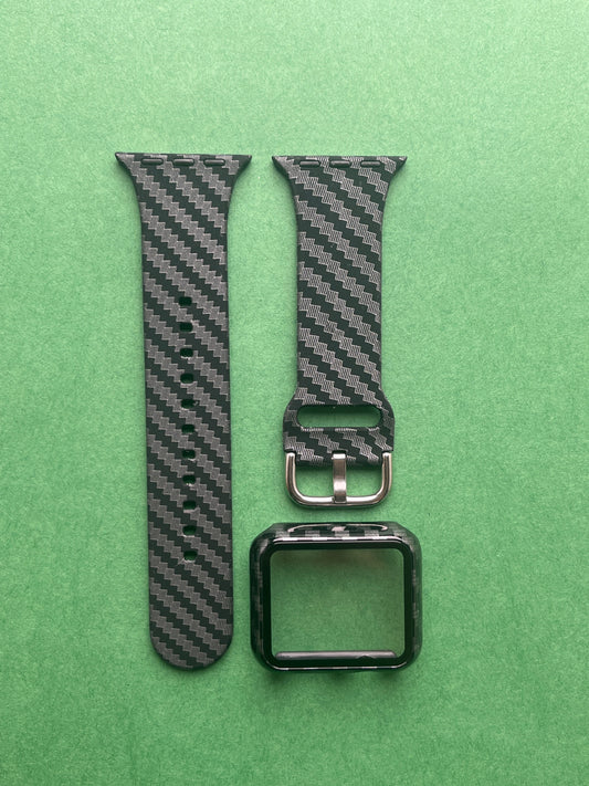 Carbon Fiber Silicon Case & Band For iWatch 38 mm, 41 mm, 44 mm, 45 mm