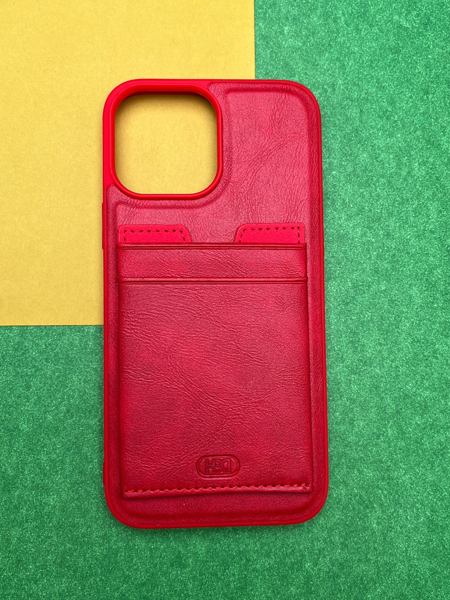 HDD Red Luxury Leather With Double Card Holder Case For iPhone