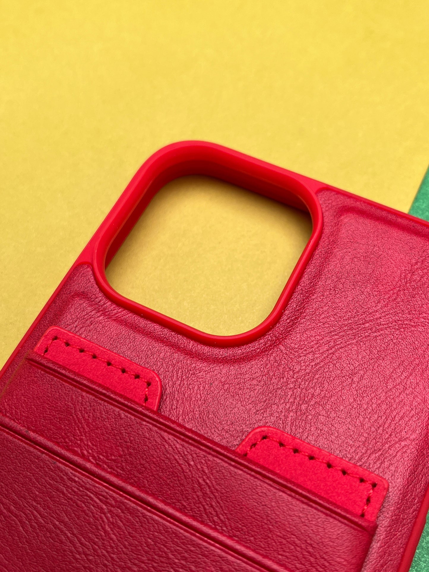 HDD Red Luxury Leather With Double Card Holder Case For iPhone