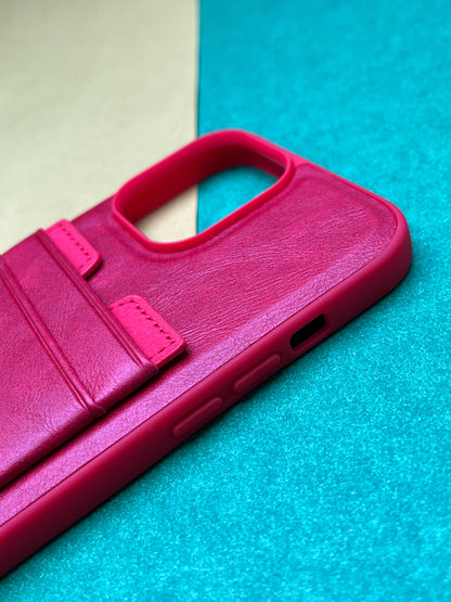 HDD Red Luxury Leather With Double Card Holder Case For iPhone