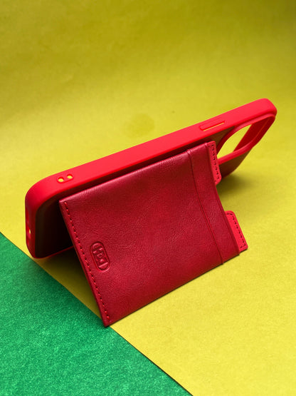 HDD Red Luxury Leather With Double Card Holder Case For iPhone