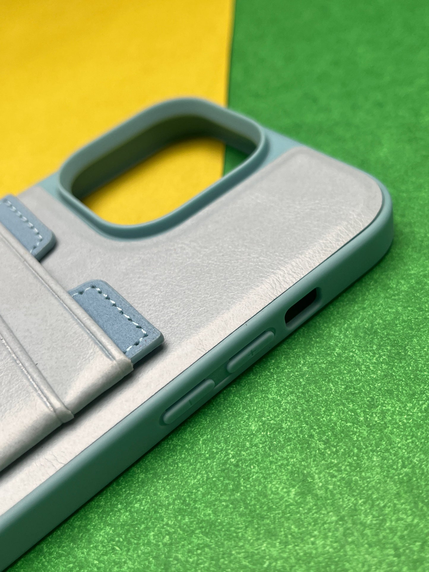 HDD Sky Blue Luxury Leather With Double Card Holder Case For iPhone