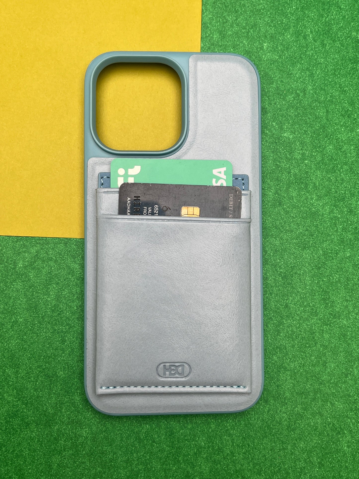 HDD Sky Blue Luxury Leather With Double Card Holder Case For iPhone